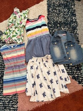 Girl’s Assorted Spring/Summer Dresses, Jumper, Denim Vest Set
